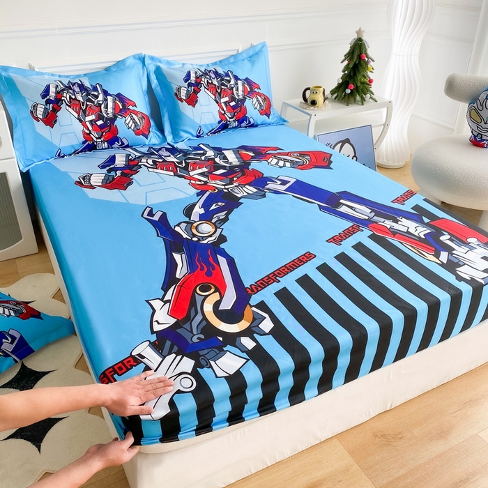 91家纺网 家纺一手货源 找家纺 一电 2025新款跨境电商外贸夏季卡通冰丝凉席床笠可水洗学生宿舍单人空调席子 机器人