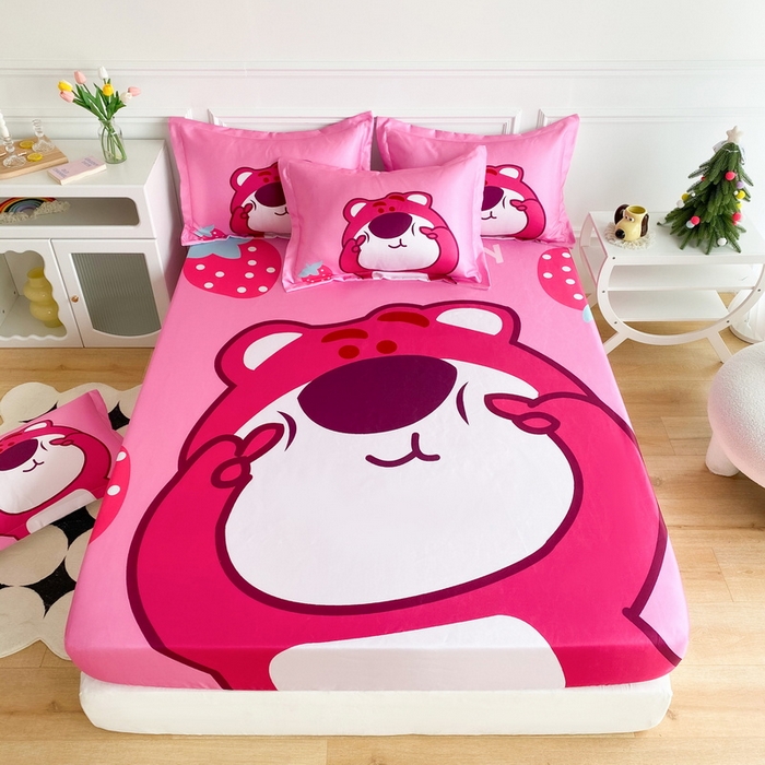 91家纺网 家纺一手货源 找家纺 一电 2025新款跨境电商外贸夏季卡通冰丝凉席床笠可水洗学生宿舍单人空调席子 草莓大雄