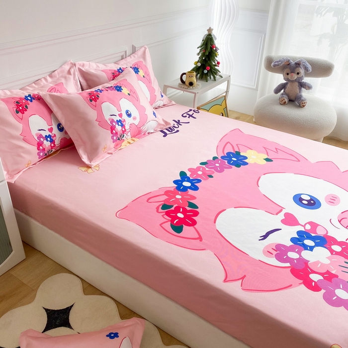 91家纺网 家纺一手货源 找家纺 一电 2025新款跨境电商外贸夏季卡通冰丝凉席床笠可水洗学生宿舍单人空调席子 花朵狐