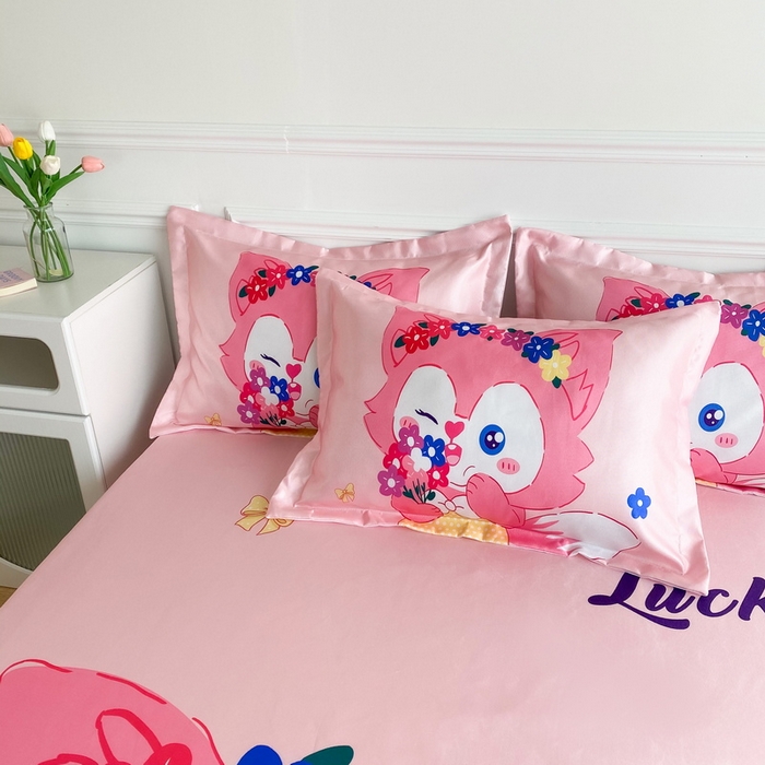 91家纺网 家纺一手货源 找家纺 一电 2025新款跨境电商外贸夏季卡通冰丝凉席床笠可水洗学生宿舍单人空调席子 花朵狐