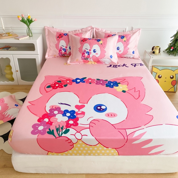 91家纺网 家纺一手货源 找家纺 一电 2025新款跨境电商外贸夏季卡通冰丝凉席床笠可水洗学生宿舍单人空调席子 花朵狐