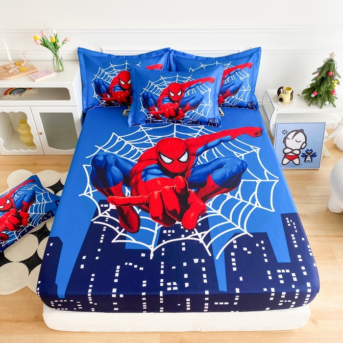 91家纺网 家纺一手货源 找家纺 一电 2025新款跨境电商外贸夏季卡通冰丝凉席床笠可水洗学生宿舍单人空调席子 蜘蛛侠