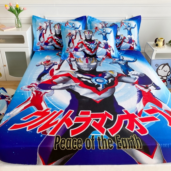 91家纺网 家纺一手货源 找家纺 一电 2025新款跨境电商外贸夏季卡通冰丝凉席床笠可水洗学生宿舍单人空调席子 奥特曼战队