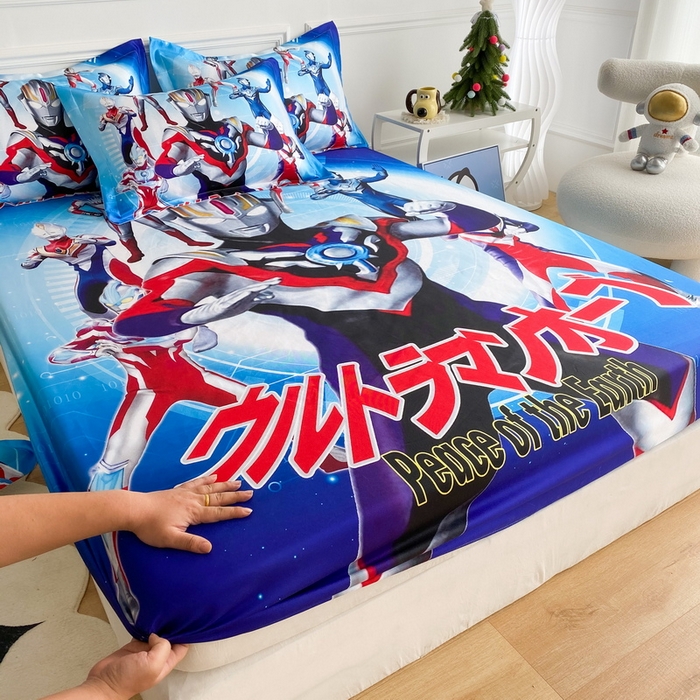 91家纺网 家纺一手货源 找家纺 一电 2025新款跨境电商外贸夏季卡通冰丝凉席床笠可水洗学生宿舍单人空调席子 奥特曼战队