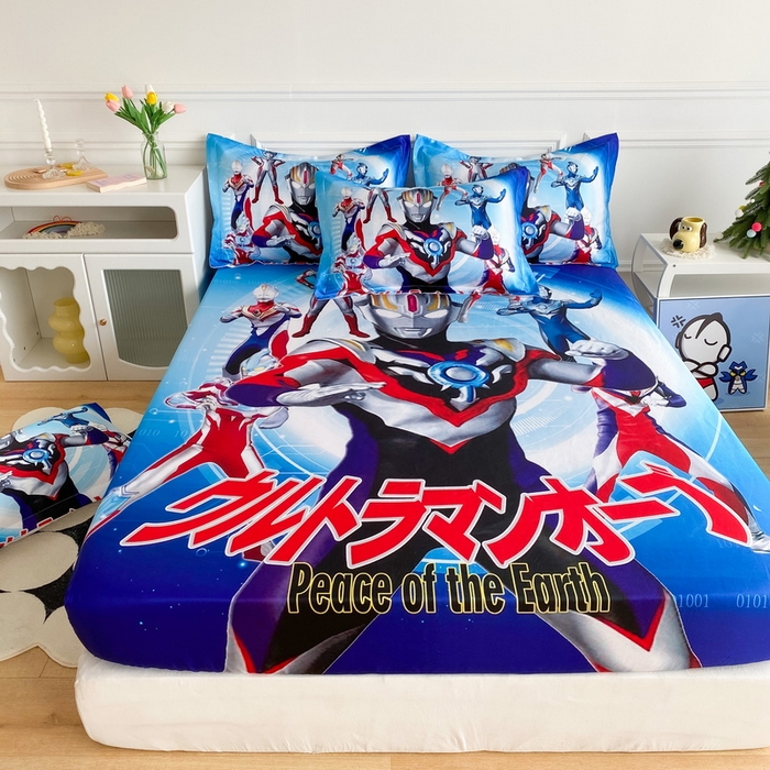 91家纺网 家纺一手货源 找家纺 一电 2025新款跨境电商外贸夏季卡通冰丝凉席床笠可水洗学生宿舍单人空调席子 奥特曼战队