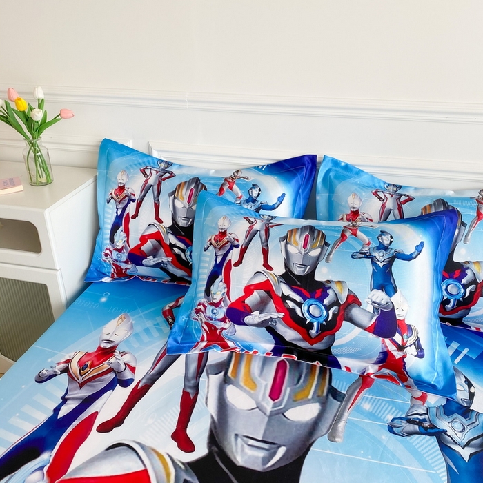 91家纺网 家纺一手货源 找家纺 一电 2025新款跨境电商外贸夏季卡通冰丝凉席床笠可水洗学生宿舍单人空调席子 奥特曼战队