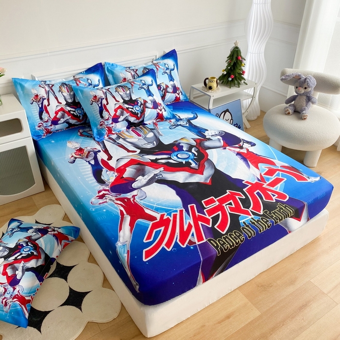 91家纺网 家纺一手货源 找家纺 一电 2025新款跨境电商外贸夏季卡通冰丝凉席床笠可水洗学生宿舍单人空调席子 奥特曼战队