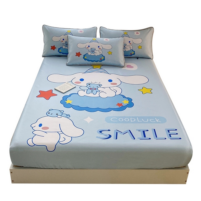 91家纺网 家纺一手货源 找家纺 一电 2025新款跨境电商外贸夏季卡通冰丝凉席床笠可水洗学生宿舍单人空调席子 小熊玉桂狗