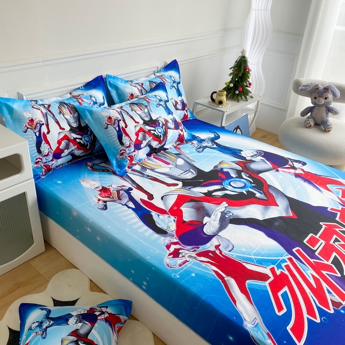 91家纺网 家纺一手货源 找家纺 一电 2025新款跨境电商外贸夏季卡通冰丝凉席床笠可水洗学生宿舍单人空调席子 奥特曼战队