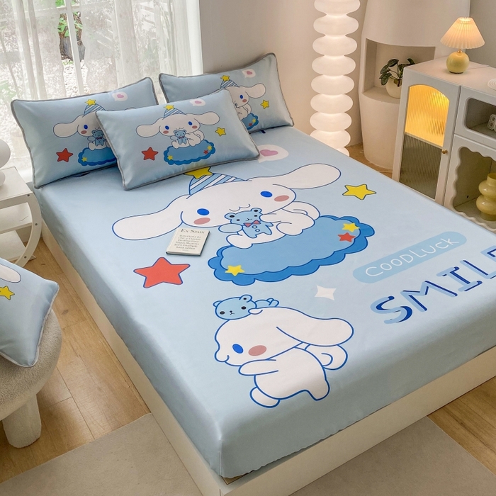 91家纺网 家纺一手货源 找家纺 一电 2025新款跨境电商外贸夏季卡通冰丝凉席床笠可水洗学生宿舍单人空调席子 小熊玉桂狗