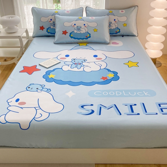 91家纺网 家纺一手货源 找家纺 一电 2025新款跨境电商外贸夏季卡通冰丝凉席床笠可水洗学生宿舍单人空调席子 小熊玉桂狗