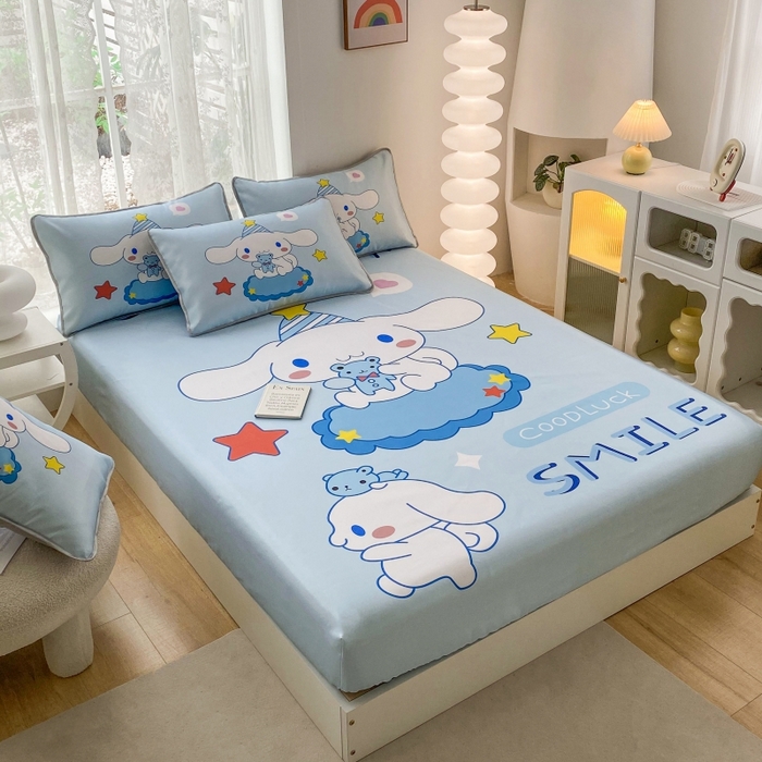 91家纺网 家纺一手货源 找家纺 一电 2025新款跨境电商外贸夏季卡通冰丝凉席床笠可水洗学生宿舍单人空调席子 小熊玉桂狗