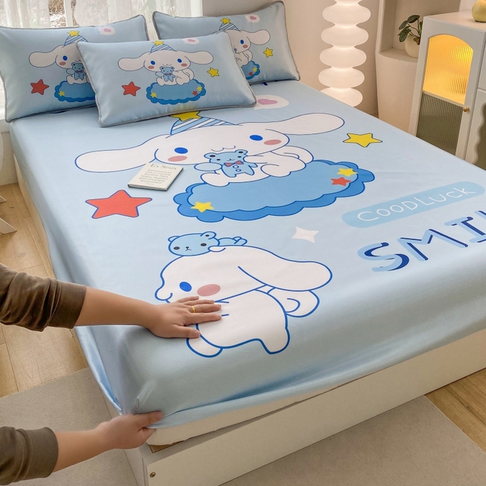 91家纺网 家纺一手货源 找家纺 一电 2025新款跨境电商外贸夏季卡通冰丝凉席床笠可水洗学生宿舍单人空调席子 小熊玉桂狗