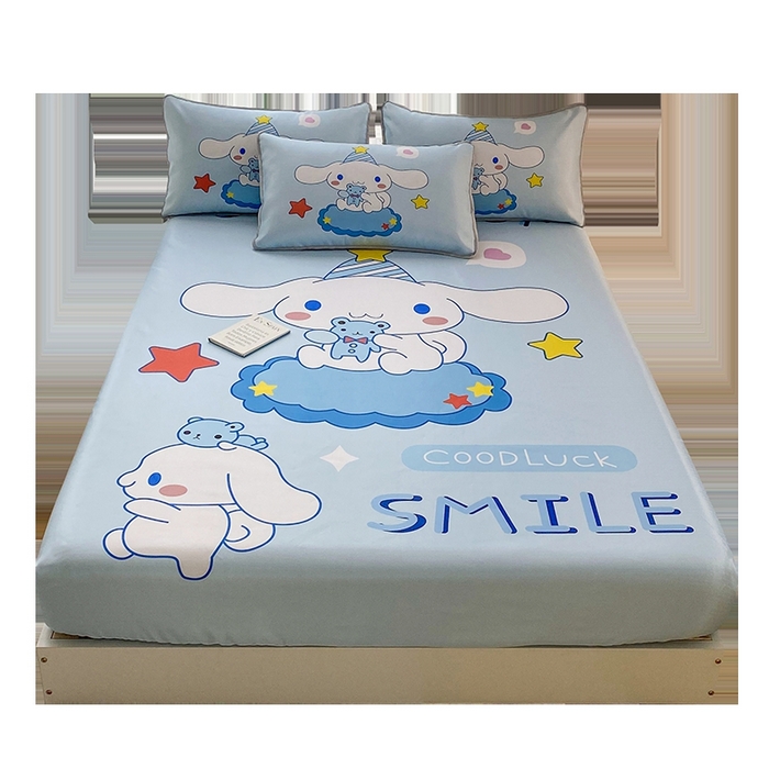 91家纺网 家纺一手货源 找家纺 一电 2025新款跨境电商外贸夏季卡通冰丝凉席床笠可水洗学生宿舍单人空调席子 小熊玉桂狗