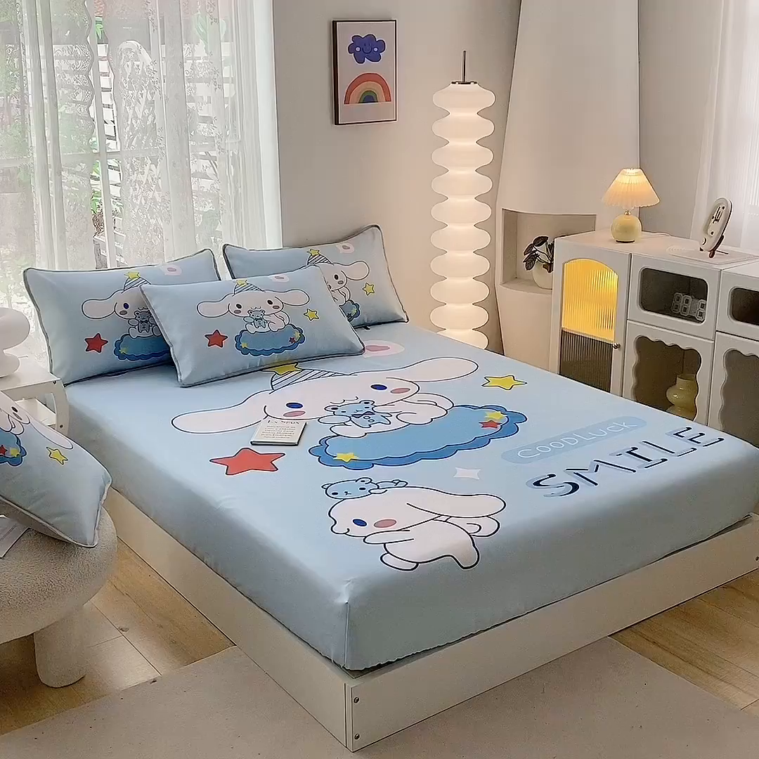 91家纺网 家纺一手货源 找家纺 一电 2025新款跨境电商外贸夏季卡通冰丝凉席床笠可水洗学生宿舍单人空调席子 小熊玉桂狗