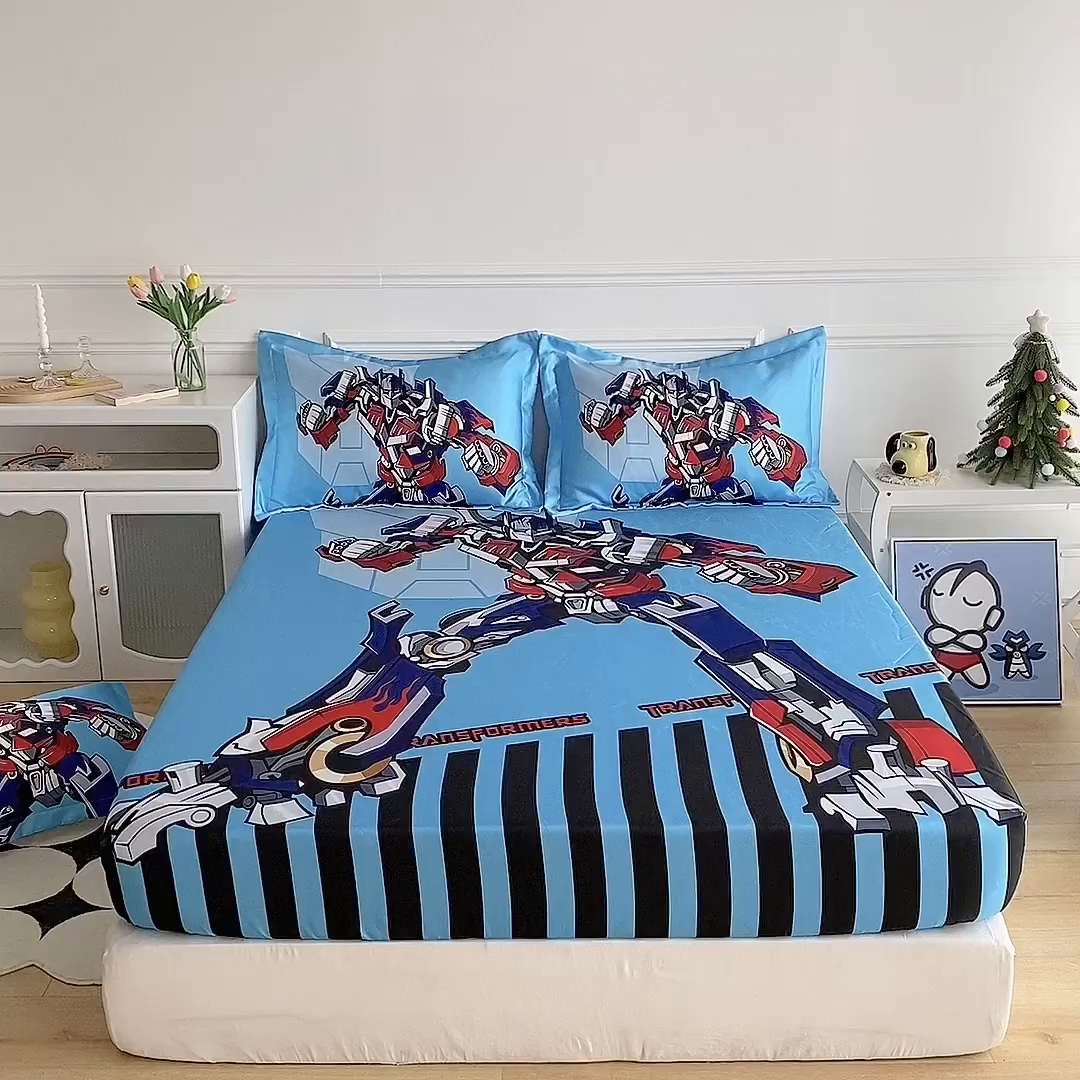 91家纺网 家纺一手货源 找家纺 一电 2025新款跨境电商外贸夏季卡通冰丝凉席床笠可水洗学生宿舍单人空调席子 机器人