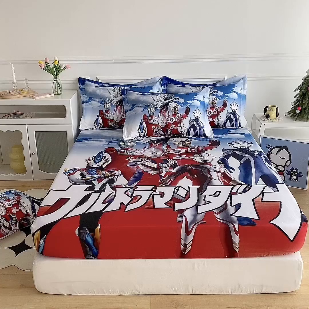 91家纺网 家纺一手货源 找家纺 一电 2025新款跨境电商外贸夏季卡通冰丝凉席床笠可水洗学生宿舍单人空调席子 帅气奥特曼