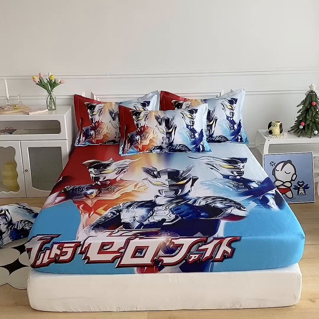 91家纺网 家纺一手货源 找家纺 一电 2025新款跨境电商外贸夏季卡通冰丝凉席床笠可水洗学生宿舍单人空调席子 星星奥特曼