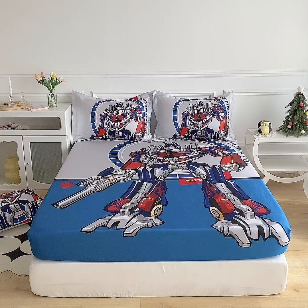 91家纺网 家纺一手货源 找家纺 一电 2025新款跨境电商外贸夏季卡通冰丝凉席床笠可水洗学生宿舍单人空调席子 圈圈机器人