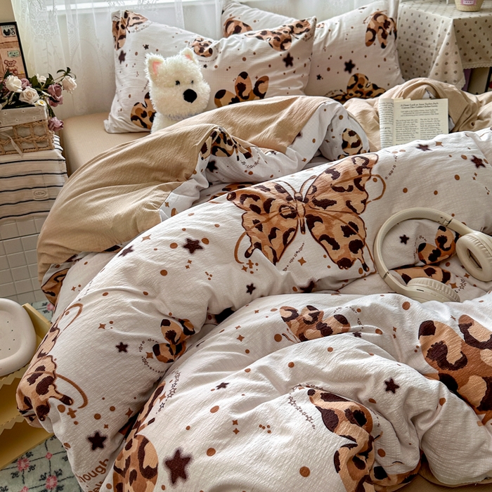 花伞家居 2025新款印花双层纱四件套（提供买家秀） 豹纹蝴蝶