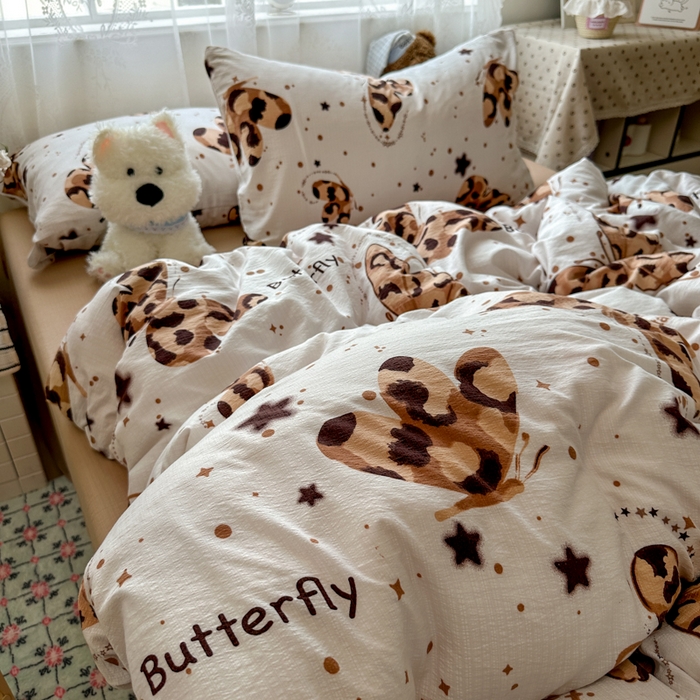 91家纺网 家纺一手货源 找家纺 花伞家居 2025新款印花双层纱四件套（提供买家秀） 豹纹蝴蝶