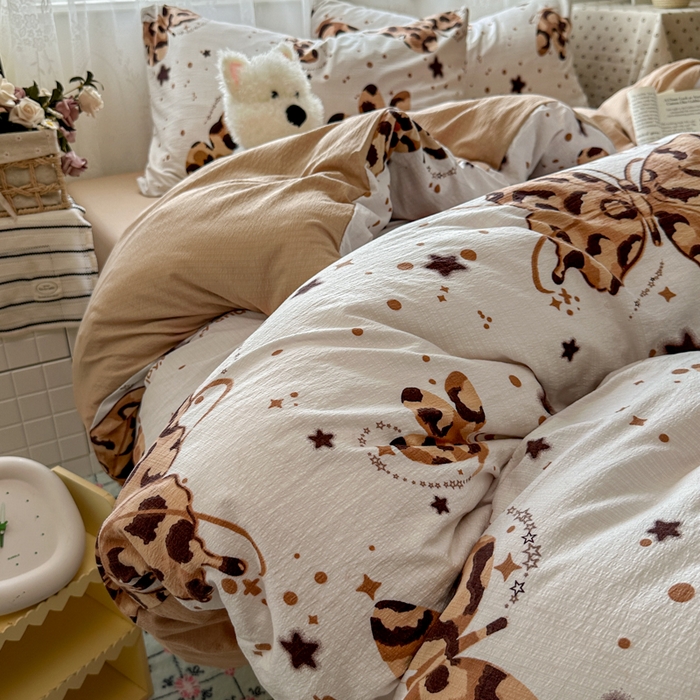 91家纺网 家纺一手货源 找家纺 花伞家居 2025新款印花双层纱四件套（提供买家秀） 豹纹蝴蝶