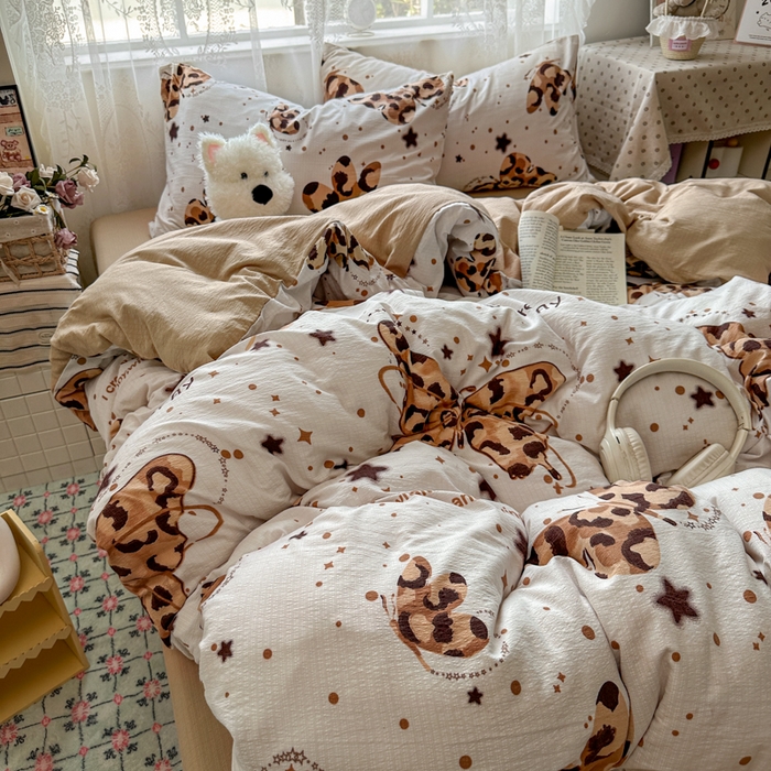 91家纺网 家纺一手货源 找家纺 花伞家居 2025新款印花双层纱四件套（提供买家秀） 豹纹蝴蝶