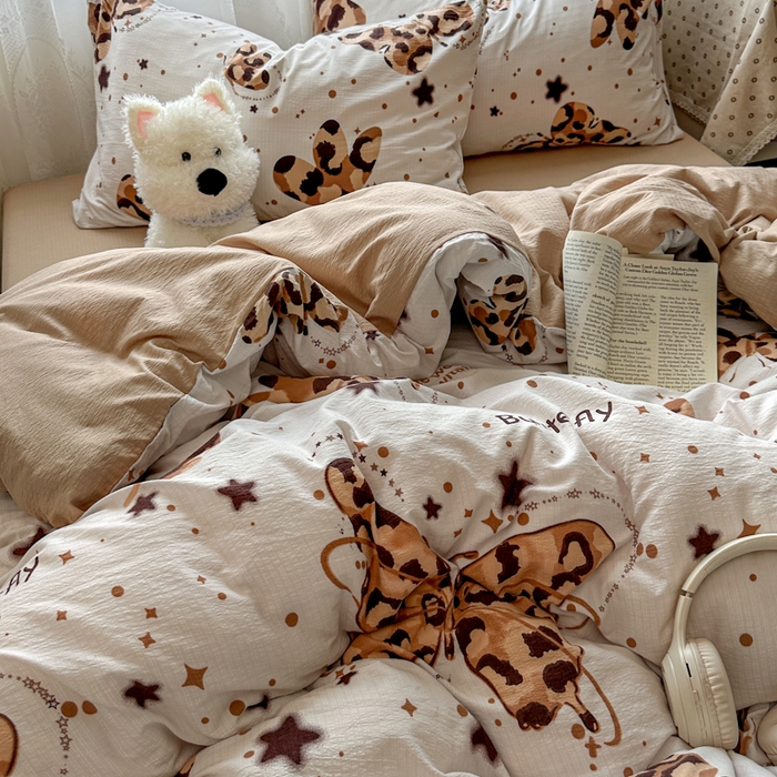 91家纺网 家纺一手货源 找家纺 花伞家居 2025新款印花双层纱四件套（提供买家秀） 豹纹蝴蝶