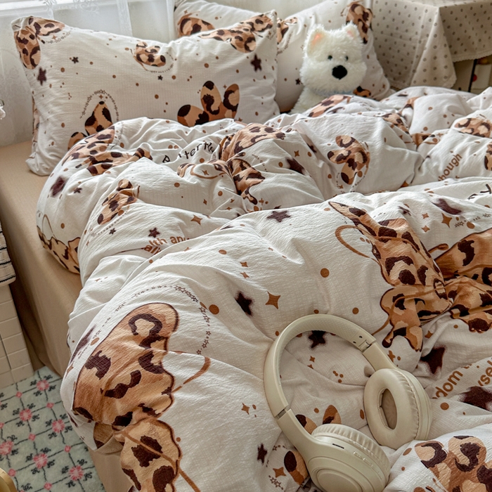 91家纺网 家纺一手货源 找家纺 花伞家居 2025新款印花双层纱四件套（提供买家秀） 豹纹蝴蝶