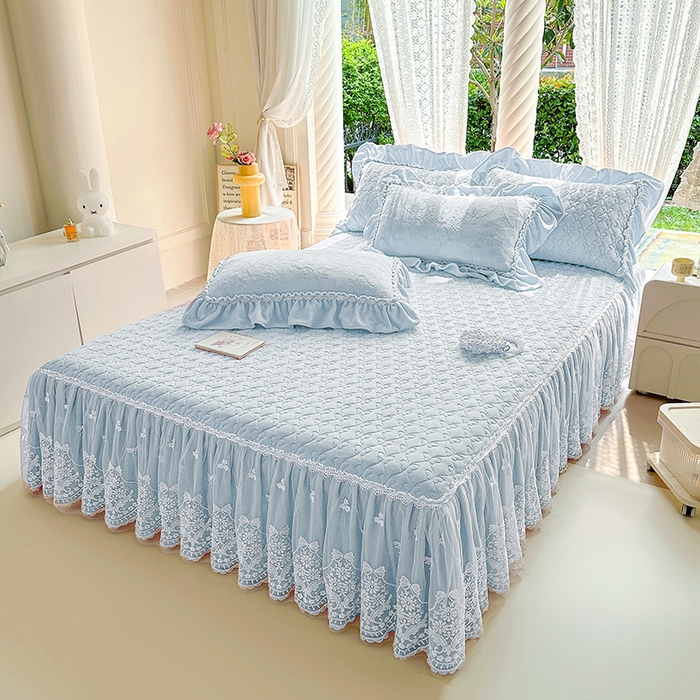 91家纺网 家纺一手货源 找家纺 罗艺轩【控价】 2025新款立体雕花牛奶绒加厚保暖床裙款四件套-安琪儿 安琪儿-蓝