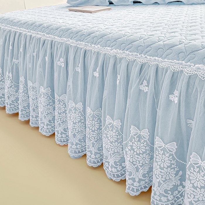 91家纺网 家纺一手货源 找家纺 罗艺轩【控价】 2025新款立体雕花牛奶绒加厚保暖床裙款四件套-安琪儿 安琪儿-蓝