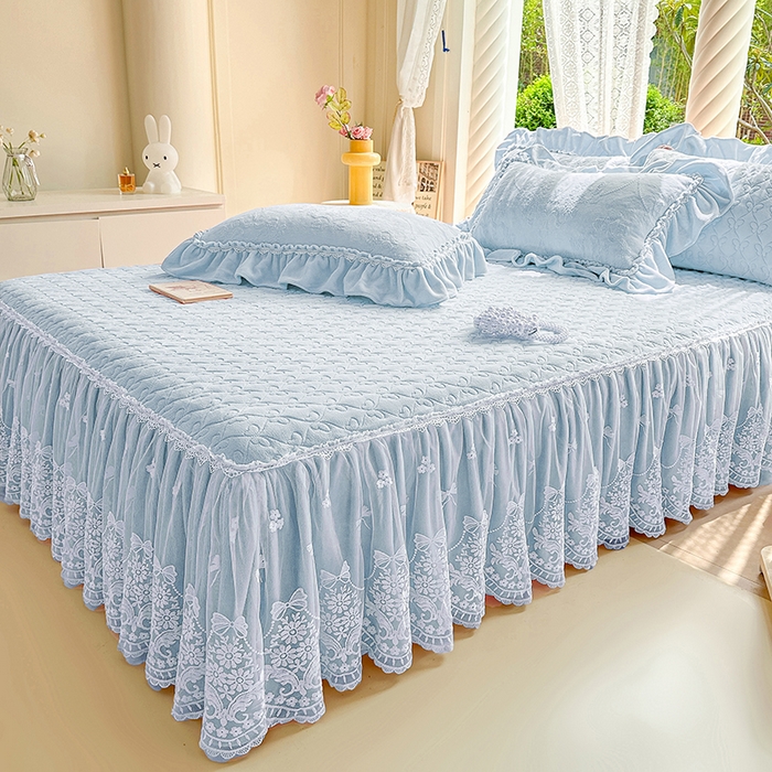 91家纺网 家纺一手货源 找家纺 罗艺轩【控价】 2025新款立体雕花牛奶绒加厚保暖床裙款四件套-安琪儿 安琪儿-蓝