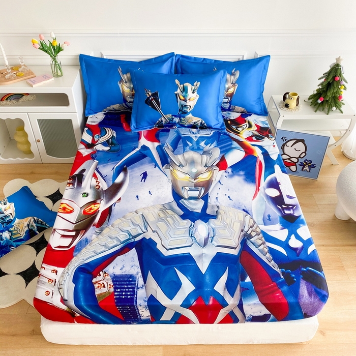 91家纺网 家纺一手货源 找家纺 一电 2025新款跨境电商外贸夏季卡通冰丝凉席床笠可水洗学生宿舍单人空调席子 奥特家族