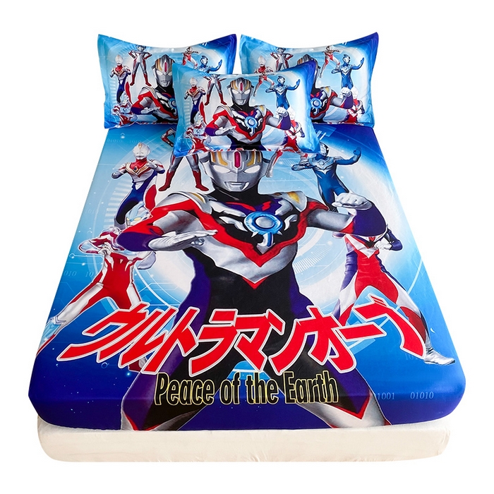 91家纺网 家纺一手货源 找家纺 一电 2025新款跨境电商外贸夏季卡通冰丝凉席床笠可水洗学生宿舍单人空调席子 奥特曼战队