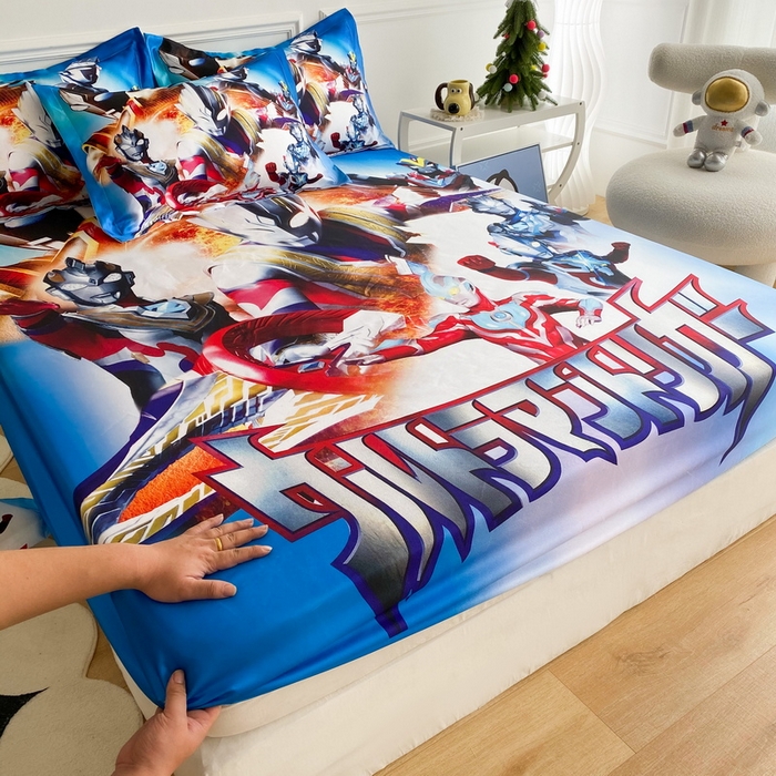 91家纺网 家纺一手货源 找家纺 一电 2025新款跨境电商外贸夏季卡通冰丝凉席床笠可水洗学生宿舍单人空调席子 闪电奥特曼