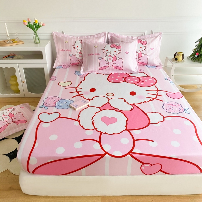 91家纺网 家纺一手货源 找家纺 一电 2025新款跨境电商外贸夏季卡通冰丝凉席床笠可水洗学生宿舍单人空调席子 害羞KT