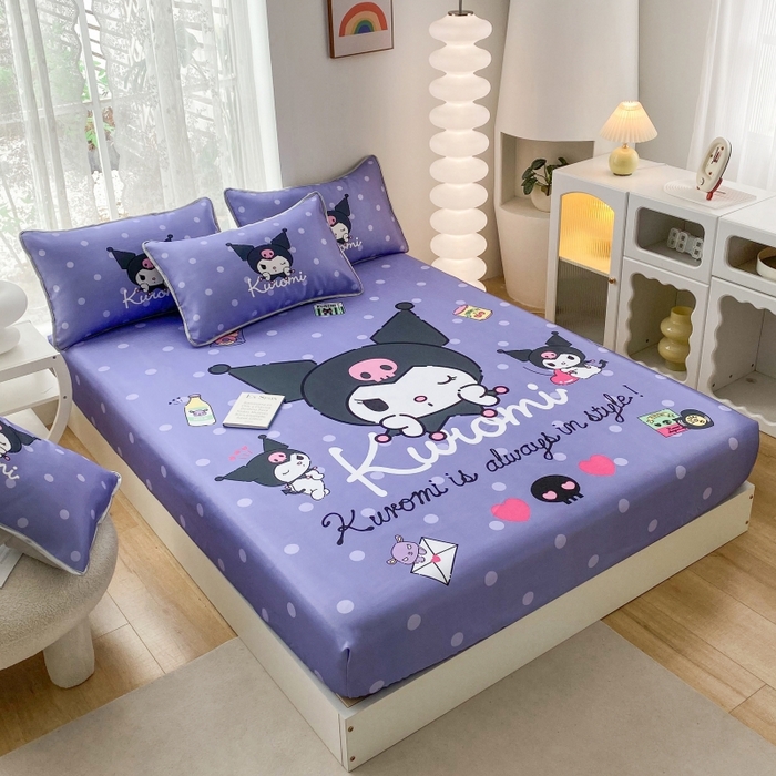 91家纺网 家纺一手货源 找家纺 一电 2025新款跨境电商外贸夏季卡通冰丝凉席床笠可水洗学生宿舍单人空调席子 圆点库洛米