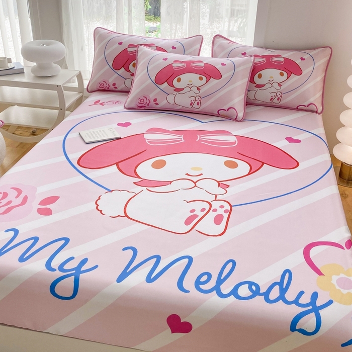 91家纺网 家纺一手货源 找家纺 一电 2025新款跨境电商外贸夏季卡通冰丝凉席床笠可水洗学生宿舍单人空调席子 咪咪美乐