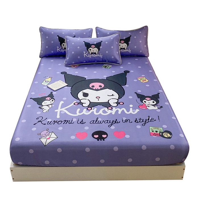 91家纺网 家纺一手货源 找家纺 一电 2025新款跨境电商外贸夏季卡通冰丝凉席床笠可水洗学生宿舍单人空调席子 圆点库洛米