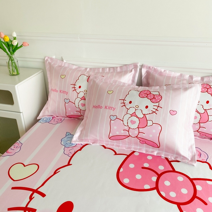 91家纺网 家纺一手货源 找家纺 一电 2025新款跨境电商外贸夏季卡通冰丝凉席床笠可水洗学生宿舍单人空调席子 害羞KT