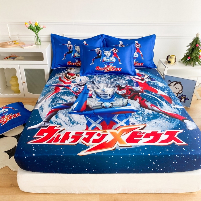 91家纺网 家纺一手货源 找家纺 一电 2025新款跨境电商外贸夏季卡通冰丝凉席床笠可水洗学生宿舍单人空调席子 奥特警卫队