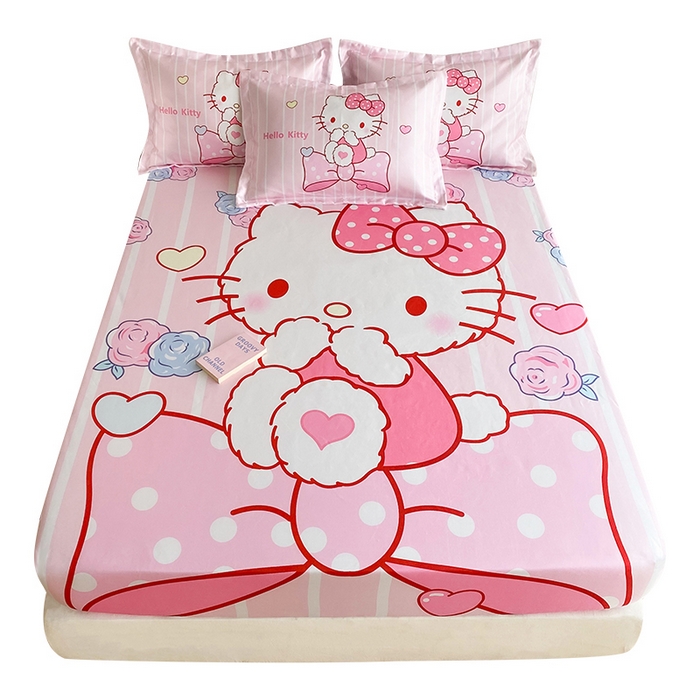 91家纺网 家纺一手货源 找家纺 一电 2025新款跨境电商外贸夏季卡通冰丝凉席床笠可水洗学生宿舍单人空调席子 害羞KT