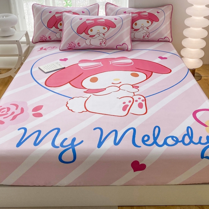 91家纺网 家纺一手货源 找家纺 一电 2025新款跨境电商外贸夏季卡通冰丝凉席床笠可水洗学生宿舍单人空调席子 咪咪美乐