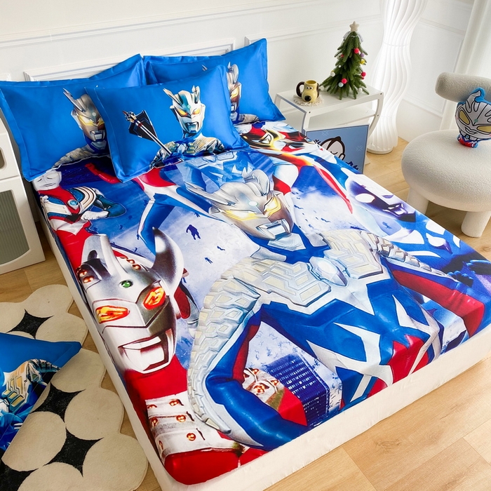 91家纺网 家纺一手货源 找家纺 一电 2025新款跨境电商外贸夏季卡通冰丝凉席床笠可水洗学生宿舍单人空调席子 奥特家族