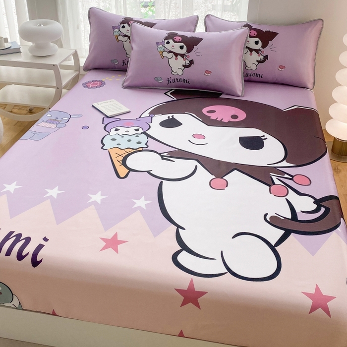 91家纺网 家纺一手货源 找家纺 一电 2025新款跨境电商外贸夏季卡通冰丝凉席床笠可水洗学生宿舍单人空调席子 甜筒库洛米