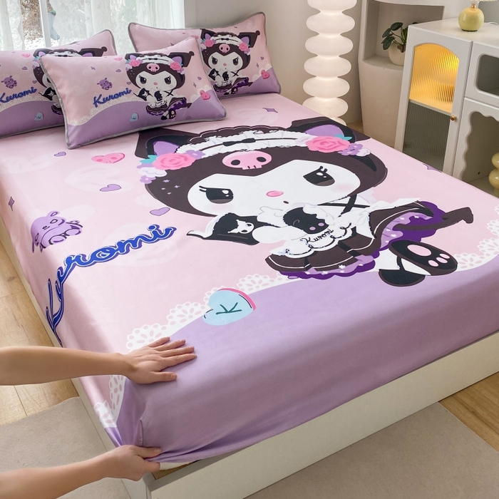 91家纺网 家纺一手货源 找家纺 一电 2025新款跨境电商外贸夏季卡通冰丝凉席床笠可水洗学生宿舍单人空调席子 公主库洛米