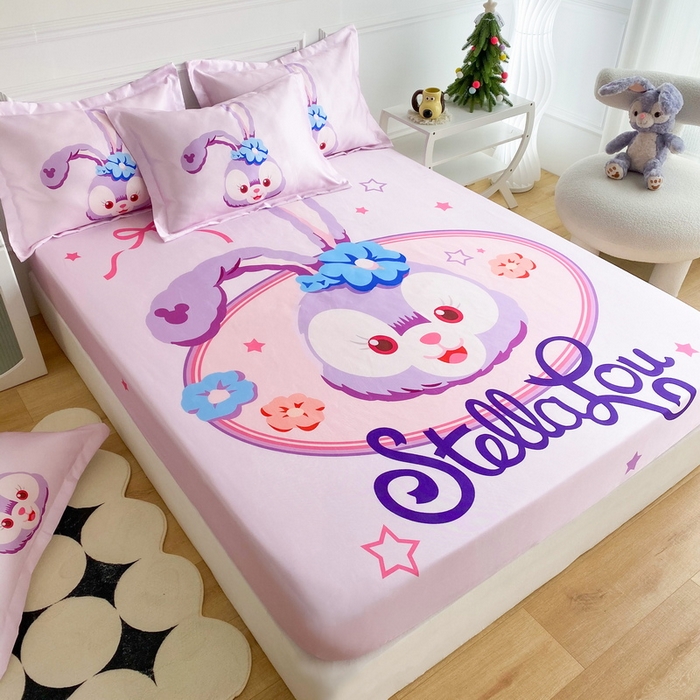 91家纺网 家纺一手货源 找家纺 一电 2025新款跨境电商外贸夏季卡通冰丝凉席床笠可水洗学生宿舍单人空调席子 可爱星黛露