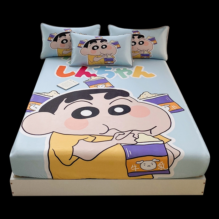 91家纺网 家纺一手货源 找家纺 一电 2025新款跨境电商外贸夏季卡通冰丝凉席床笠可水洗学生宿舍单人空调席子 奶茶小新