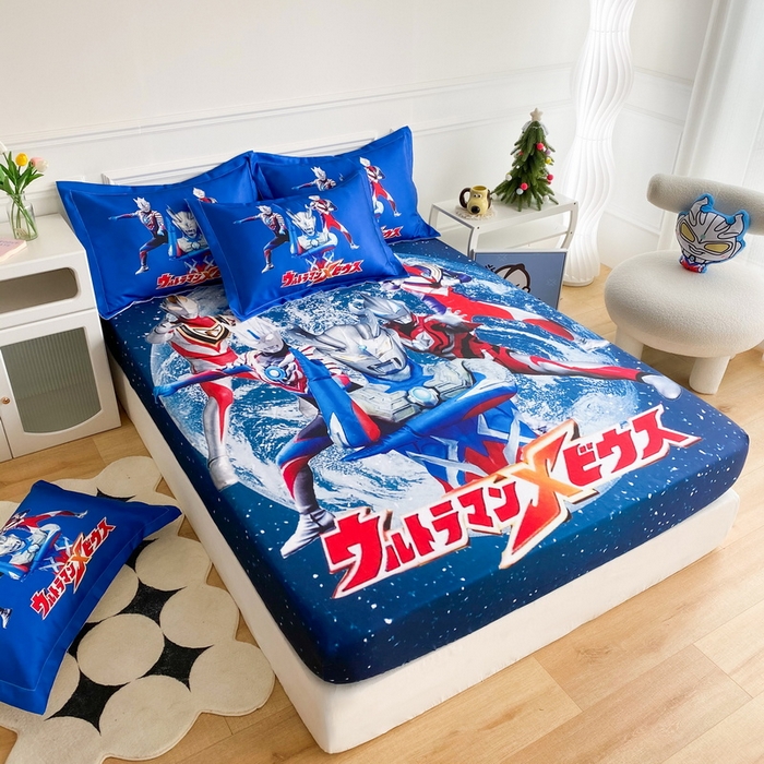 91家纺网 家纺一手货源 找家纺 一电 2025新款跨境电商外贸夏季卡通冰丝凉席床笠可水洗学生宿舍单人空调席子 奥特警卫队