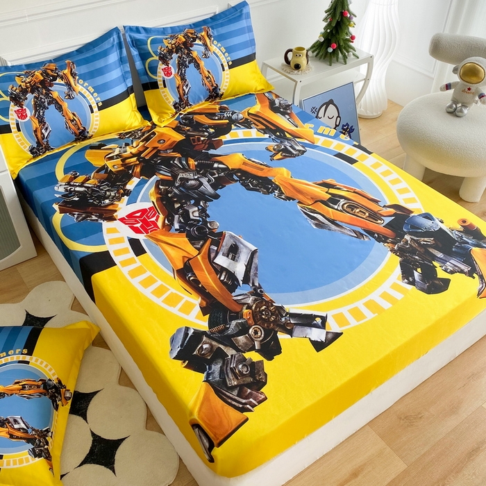 91家纺网 家纺一手货源 找家纺 一电 2025新款跨境电商外贸夏季卡通冰丝凉席床笠可水洗学生宿舍单人空调席子 黄蜂机器人